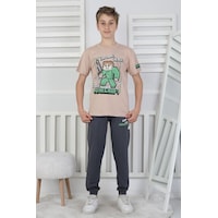 Zuzunga Explore Create Desenli Erkek Çocuk Süprem Kısa Kollu Pijama Takımı Bej Zuzunga Explore Create Desenli Erkek Çocuk Süprem Kısa Kollu Pijama Takımı Bej