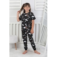 %100 Pamuk Gökkuşağı Desenli Kısa Kollu Manşetli Paça Kız Çocuk Pijama Takımı 3-8 Yaş Siyah %100 Pamuk Gökkuşağı Desenli Kısa Kollu Manşetli Paça Kız Çocuk Pijama Takımı 3-8 Yaş Siyah