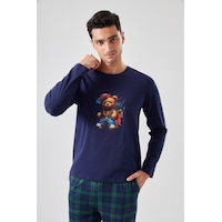 Erkek Pamuklu Ayıcık Baskılı Ekoseli Cepli Pijama Takımı Ke77619 Lacivert - Yeşil Erkek Pamuklu Ayıcık Baskılı Ekoseli Cepli Pijama Takımı Ke77619 Lacivert - Yeşil