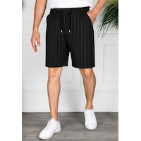 Herkesemoda Çizgili Bermuda Siyah Herkesemoda Çizgili Bermuda Siyah