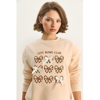 Shade Kadın Fiyonk Nakışlı Kurdele Aksesuarlı Üç İplik Şardonlu Sweatshirt 60601048 - Bej Shade Kadın Fiyonk Nakışlı Kurdele Aksesuarlı Üç İplik Şardonlu Sweatshirt 60601048 - Bej