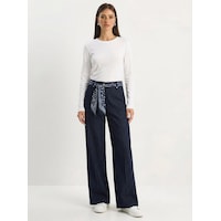 Shade Kadın Saten Kemer Detaylı Wide Leg Denim Pantolon 7510 60283941 - Lacivert Shade Kadın Saten Kemer Detaylı Wide Leg Denim Pantolon 7510 60283941 - Lacivert