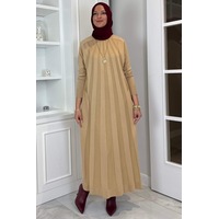 Rabia Şamlı Beyza Fitilli Triko Elbise Bej Normal Rabia Şamlı Beyza Fitilli Triko Elbise Bej Normal
