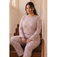 Siyah İnci Desenli Termal Kumaşlı Ultra Soft Yumuşak Büyük Beden Battal Boy Örme Pijama Takımı 26226712 Pembe