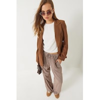 Kadın Vatkalı Astarı Çizgili Çilek Kumaş Blazer Ceket 50178 60283002 - Taba Kadın Vatkalı Astarı Çizgili Çilek Kumaş Blazer Ceket 50178 60283002 - Taba