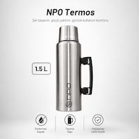 Npo Nt01 1.5l Çift Katmanlı Vakum Teknolojili 24h Sıcak 48h Soğuk 72 Saat Buzlu Çelik Termos Gri Npo Nt01 1.5l Çift Katmanlı Vakum Teknolojili 24h Sıcak 48h Soğuk 72 Saat Buzlu Çelik Termos Gri