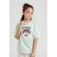 Fyk Kids Kız Çocuk Basic Awesome Boy Baskılı T-shirt Mint Yeşil