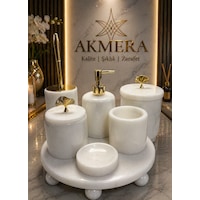 Mermer Top Ayaklı Standlı 7 Parça Lüks Banyo Seti Bakır - Beyaz Mermer Top Ayaklı Standlı 7 Parça Lüks Banyo Seti Bakır - Beyaz