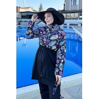 Hmm Swimwear Tam Kapalı Dokuma Tesettür Mayo T244-249 Siyah Hmm Swimwear Tam Kapalı Dokuma Tesettür Mayo T244-249 Siyah