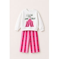 Monila Kız Çocuk Sirk Baskılı Ekru Sweatshirt Ve Pembe Çizgili Yıldız Baskılı Eşofman Alt Üst Takım Monila Kız Çocuk Sirk Baskılı Ekru Sweatshirt Ve Pembe Çizgili Yıldız Baskılı Eşofman Alt Üst Takım