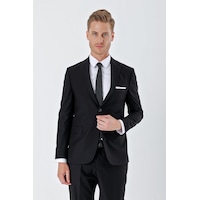 İmza Siyah Gabardin Kırlangıç Yaka 6 Drop Slim Fit Dar Kesim Basic Takım Elbise 1001240011-siyah Siyah