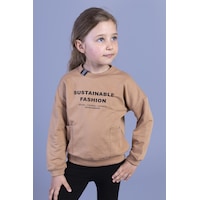 Toontoy Kız Çocuk Cep Detaylı Baskılı Sweatshirt Kahverengi Toontoy Kız Çocuk Cep Detaylı Baskılı Sweatshirt Kahverengi