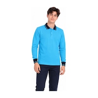 Lacivert Yakalı Turkuaz Uzun Kol Düz Renk Lakos Sweat Polo Yaka Sweatshirt Lacivert Yakalı Turkuaz Uzun Kol Düz Renk Lakos Sweat Polo Yaka Sweatshirt