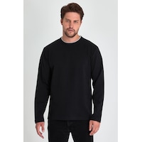 MMetalic MTLCE68 Çift Bisiklet Yaka Standart Rahat Kesim Erkek Sweatshirt - Siyah