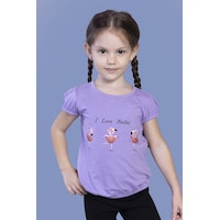 Toontoy Kids Toontoy Kız Çocuk Lastikli Büzgü Detaylı Baskılı Tişört Lila