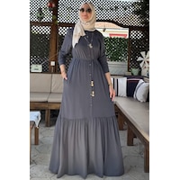 Rabia Şamlı Süreyya Gömlek Elbise Antrasit Normal Rabia Şamlı Süreyya Gömlek Elbise Antrasit Normal