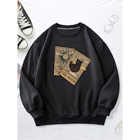 Uyguntarz Unisex Tarot Kart Baskılı Oversize Sweatshirt siyah Uyguntarz Unisex Tarot Kart Baskılı Oversize Sweatshirt siyah