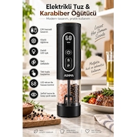 Auhma Ahb-15 Akıllı Led Ekranlı Şarjlı Otomatik Tuz Karabiber Öğütücü 3 Hız Ayarlı Seramik Bıçaklı Siyah Auhma Ahb-15 Akıllı Led Ekranlı Şarjlı Otomatik Tuz Karabiber Öğütücü 3 Hız Ayarlı Seramik Bıçaklı Siyah