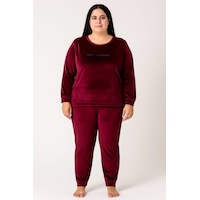 Pemilo Kadın Büyük Beden 13212 Kadife Pijama Takımı Mürdüm MÜRDÜM