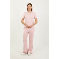 Hdm Kadın Pembe Kısa Kol Bisiklet Yaka Rahat Kalıp Esnek Örme Alt-üst Takım - H6052 Hdm Kadın Pembe Kısa Kol Bisiklet Yaka Rahat Kalıp Esnek Örme Alt-üst Takım - H6052