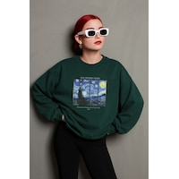 Uyguntarz Unisex The Starry Night Baskılı Oversize Sweatshirt Yeşil Uyguntarz Unisex The Starry Night Baskılı Oversize Sweatshirt Yeşil