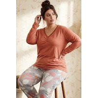 Siyah İnci Desenli Büyük Beden Battal Boy Viskon Örme Pijama Takım 26224801 Somon Siyah İnci Desenli Büyük Beden Battal Boy Viskon Örme Pijama Takım 26224801 Somon