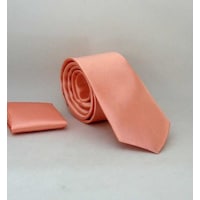 Gaffy Yavru Ağzı Slim Fit İnce Düz Renk Mendilli Saten Kravat - SS-44 Yavruağzı Gaffy Yavru Ağzı Slim Fit İnce Düz Renk Mendilli Saten Kravat - SS-44 Yavruağzı