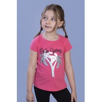 Toontoy Kids Toontoy Kız Çocuk Pullu Palmiye Nakışlı Tişört Fuşya