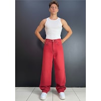 St.poll Baggy Jeans Pantolon Kırmızı St.poll Baggy Jeans Pantolon Kırmızı