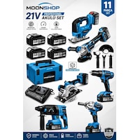 Moonshop DK011 21V DX-1079 Usta Seti 11 Parça Bl Motor Darbeli Matkap + Avuç Taşlama + Somun Sıkma + Daire Testere + Dekupaj Moonshop DK011 21V DX-1079 Usta Seti 11 Parça Bl Motor Darbeli Matkap + Avuç Taşlama + Somun Sıkma + Daire Testere + Dekupaj