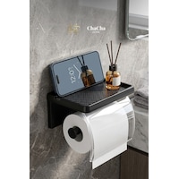 Raflı Tuvalet Kağıdı Askısı Yapışkanlı Kapaklı Banyo Organizer Siyah Siyah - Şeffaf Raflı Tuvalet Kağıdı Askısı Yapışkanlı Kapaklı Banyo Organizer Siyah Siyah - Şeffaf