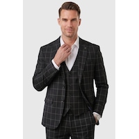 Deepsea Erkek Siyah Slim Fit 3 Lü Takım Elbise Yelekli Ekose Desenli Çift Düğme Takım Elbise 2600501 Deepsea Erkek Siyah Slim Fit 3 Lü Takım Elbise Yelekli Ekose Desenli Çift Düğme Takım Elbise 2600501