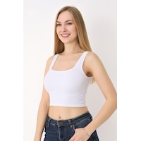 Nbb Kadın Beyaz Kare Yaka Dikişsiz Crop Body Nbb Kadın Beyaz Kare Yaka Dikişsiz Crop Body