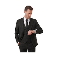 Deepsea Erkek Siyah Slim Fit 3 Lü Takım Elbise Kareli Ekose Desenli Yelekli Şık Takım 2600517 Deepsea Erkek Siyah Slim Fit 3 Lü Takım Elbise Kareli Ekose Desenli Yelekli Şık Takım 2600517