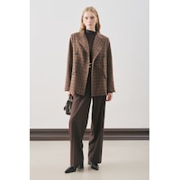 Manuka Kruvaze Ekose Blazer Ceket Kahverengi Aw25ckt00017-122 Kahverengi Manuka Kruvaze Ekose Blazer Ceket Kahverengi Aw25ckt00017-122 Kahverengi