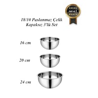 304 Paslanmaz Çelik 3 Lü Çırpma & Karıştırma Kasesi Seti 18/10, Derin, Kapaksız Gümüş 304 Paslanmaz Çelik 3 Lü Çırpma & Karıştırma Kasesi Seti 18/10, Derin, Kapaksız Gümüş