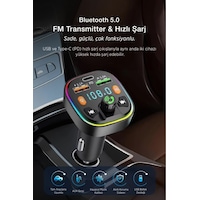 Bluetooth Araç Çakmaklık Fm Transmitter Işıklı Mp3 Çalar Type-c Hızlı Şarj Araç Şarj Cihazı Bluetooth Araç Çakmaklık Fm Transmitter Işıklı Mp3 Çalar Type-c Hızlı Şarj Araç Şarj Cihazı