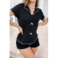 Bella Notte Pamuklu Şortlu Pijama Takımı Siyah