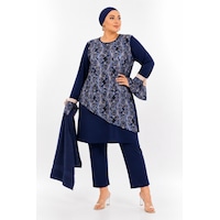 Pierre Cardin Büyük Beden Sıfır Yaka Desenli Kolları Volanlı İç Astarlı Dar Paça Çift Boneli Kadın Tesettür Mayo Lacivert Pierre Cardin Büyük Beden Sıfır Yaka Desenli Kolları Volanlı İç Astarlı Dar Paça Çift Boneli Kadın Tesettür Mayo Lacivert
