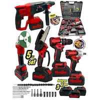 Moonshop SET005 Şarjlı Darbeli 5'li Set 2-26 Hilti 125 MM Taşlama + 13 MM Matkap 650MM Somun Sökme + Dal Budama Testere Kırmızı