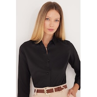 Tudors Kadın Slim Fit Dar Kesim Vucüda Oturan Uzun Kollu Siyah Basic Gömlek-35323 Siyah Tudors Kadın Slim Fit Dar Kesim Vucüda Oturan Uzun Kollu Siyah Basic Gömlek-35323 Siyah