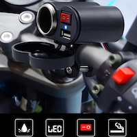 Motosiklet Gidon Tipi Su Geçirmez Usb Şarj Soketi Ve Çakmaklık - Led Göstergeli & Açma/kapama Anahtarlı Motosiklet Gidon Tipi Su Geçirmez Usb Şarj Soketi Ve Çakmaklık - Led Göstergeli & Açma/kapama Anahtarlı