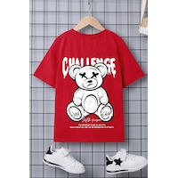 Uyguntarz Çocuk Challange Baskılı Pamuklu Tshirt Kırmızı Uyguntarz Çocuk Challange Baskılı Pamuklu Tshirt Kırmızı