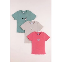 Monox 5-12 Yaş Kız Çocuk 3'lü Nakışlı Fitilli Tshirt Likralı Esnek Yazlık Body Set Taş Yeşil Nar Monox 5-12 Yaş Kız Çocuk 3'lü Nakışlı Fitilli Tshirt Likralı Esnek Yazlık Body Set Taş Yeşil Nar