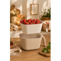Porsima G-575 2 Parça Çok Amaçlı Plastik Süzgeç Bej Beyaz Porsima G-575 2 Parça Çok Amaçlı Plastik Süzgeç Bej Beyaz