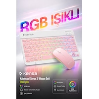 Tablet Ve Bilgisayar İçin Rgb Led Işıklı Taşınabilir Kablosuz Bluetooth Klavye Ve Dongle'lı Mouse Seti Pembe Tablet Ve Bilgisayar İçin Rgb Led Işıklı Taşınabilir Kablosuz Bluetooth Klavye Ve Dongle'lı Mouse Seti Pembe