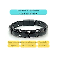 Sertifikalı Obsidyen Kilit Kapama Roleks Doğal Taş Deri Bileklik Siyah Sertifikalı Obsidyen Kilit Kapama Roleks Doğal Taş Deri Bileklik Siyah