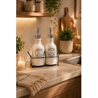 Porsima 3115 Gümüş Kapaklı Porselen 2li Sıvı Sabunluk Beyaz 700 Ml Beyaz