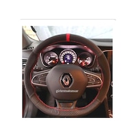 Megane 4 Dikmeli Direksiyon Kılıfı Alkantra-Karbon Kırmızı Yüzük Megane 4 Dikmeli Direksiyon Kılıfı Alkantra-Karbon Kırmızı Yüzük