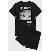 Uyguntarz 1898 Brooklyn Baskı Şort Takım Siyah Uyguntarz 1898 Brooklyn Baskı Şort Takım Siyah